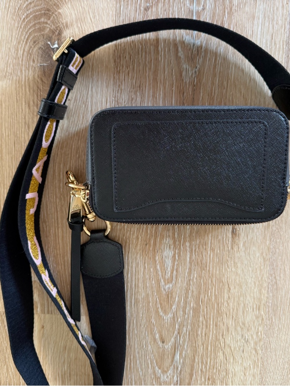 Marc Jacobs Black Leather snapshot Crossbody Camera Bag with Pink Logo Strap - Picture 6 of 11